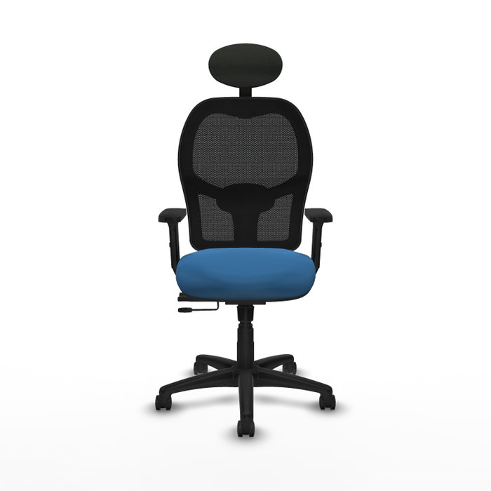 PIQUERAS Y CRESPO Silla de oficina Alocén traslack malla negra y similpiel azul claro PIQUERAS Y CRESPO Silla de oficina Alocén traslack malla negra y similpiel azul claro