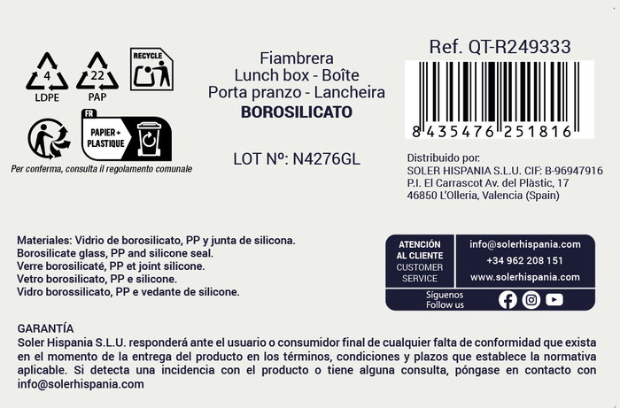 Quttin Fiambrera Rectangular Hermética 26 x 22 cm 3.5 L (3 Unidades)