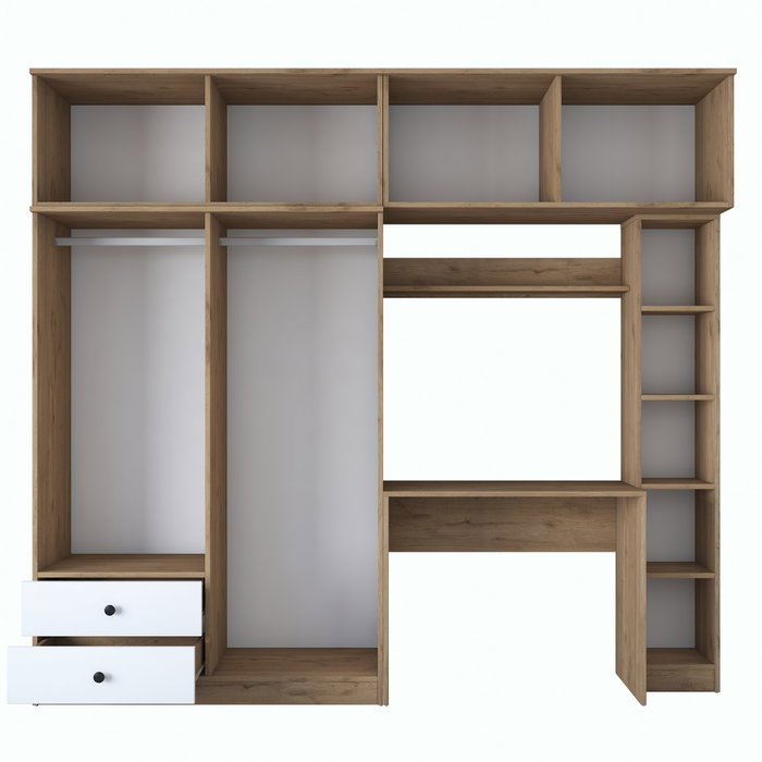 Hanah Home BA122 - 2697 Juego de Dormitorio Estudio Nogal y Blanco Tablero Partículas Melamina 240x216.8x42.5 cm