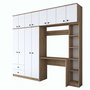 Hanah Home BA122 - 2697 Juego de Dormitorio Estudio Nogal y Blanco Tablero Partículas Melamina 240x216.8x42.5 cm
