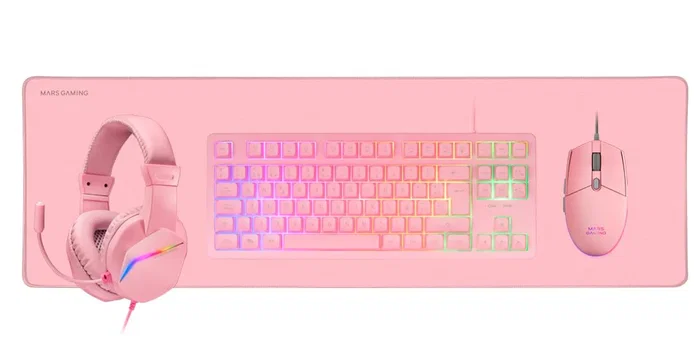 Mars Gaming Pack Gaming MCP-RGB3 4en1: Teclado TKL RGB, Ratón Óptico 3200 DPI, Auriculares FRGB y Alfombrilla XXL