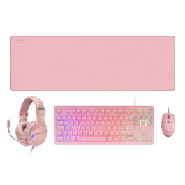 Mars Gaming Combo Pack MCPRGB3 Rosa: Alfombrilla XXL + Teclado TKL H-Mech FRGB + Ratón RGB Flow 3200DPI + Auriculares F