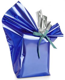Papel De Regalo Bobina Colibri 60 Cm X 15 M Doble Azul Metalizado