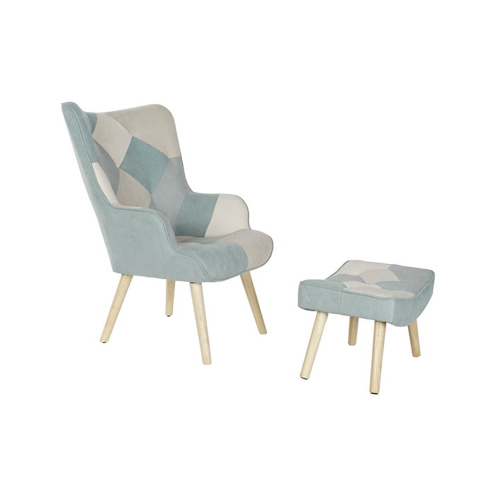 DKD Home Decor Set de 2 Sillones de Lino y Hevea Patchwork Verde Menta DKD Home Decor Set de 2 Sillones de Lino y Hevea Patchwork Verde Menta