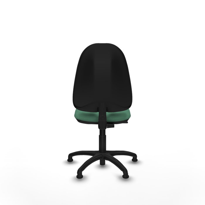 Silla de oficina Algarra con mecanismo Contacto permanente básico tapizada con Tela color Verde esmeralda. Equipada con Base poliamida negra, Sin brazosy Topes