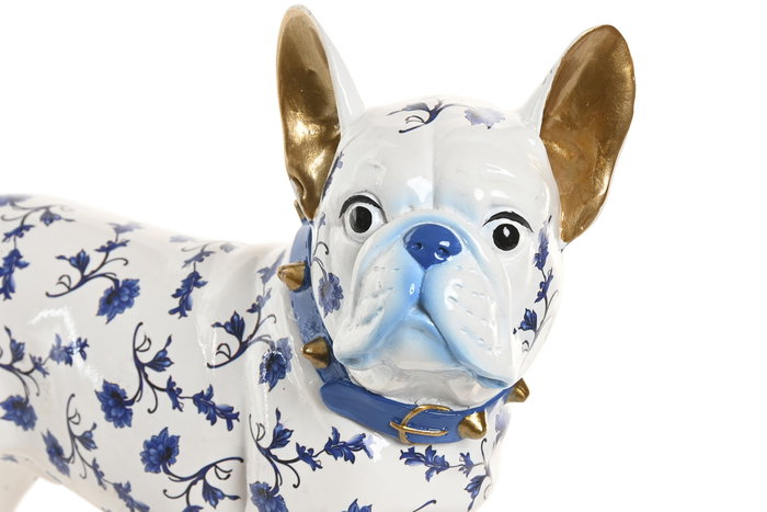 DKD Home Decor Figura de Bulldog en Resina Dorado y Azul