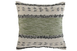 DKD Home Decor Cojín de Algodón Hecho a Mano Verde y Blanco Roto