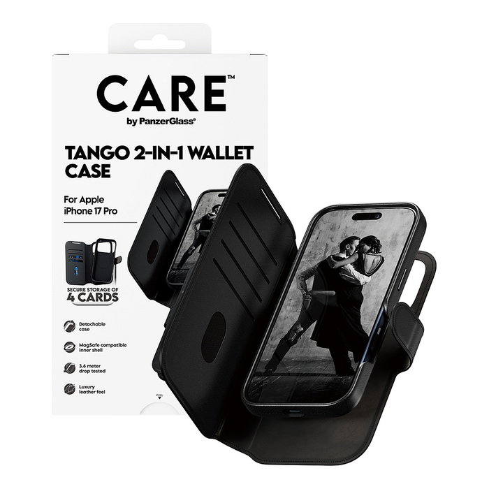 PanzerGlass CARE™ Tango 2-in-1 Wallet MagSafe para iPhone 17 Pro, Negro PanzerGlass CARE™ Tango 2-in-1 Wallet MagSafe para iPhone 17 Pro, Negro