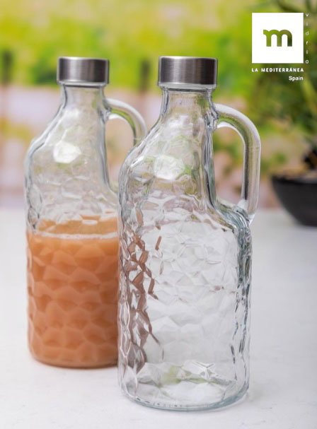 La Mediterranea Botella de Vidrio con Asa y Tapa de Metal 1.1L