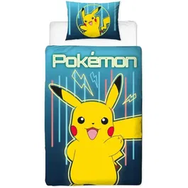 Pokemon Juego de Cama Reversible Pikachu Laser Microfibra 1 Funda Nórdica 140 x 200 cm + 1 Funda de Almohada 63 x 63 cm