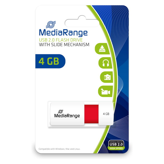 MediaRange MR970 USB Stick 4GB USB 2.0 Slider Rojo MediaRange MR970 USB Stick 4GB USB 2.0 Slider Rojo