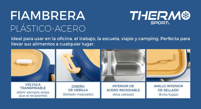 Thermosport Fiambrera Plástico-Acero Rectangular 550 Ml 22,2x13,9x8 Cm (6 Unidades)