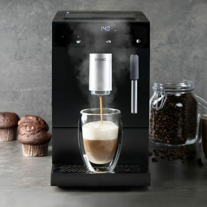 Domo DO1150K Cafetera Espresso Automática con Molinillo, 1350 W, 19 bar, 125 g Café, Negra