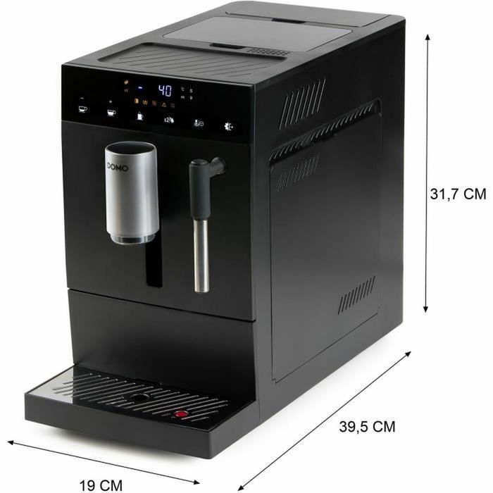Domo DO1150K Cafetera Espresso Automática con Molinillo, 1350 W, 19 bar, 125 g Café, Negra