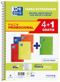 Bloc Oxford School Tapa Extra Fº 80H Cuadric.4X4 90G Pack 4+1 (Col. Vivos)