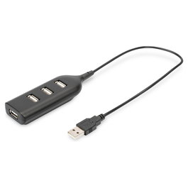 Digitus DN-1301 Hub USB 4 Puertos 2.0 a 4x A2.0 Cable Integrado Negro