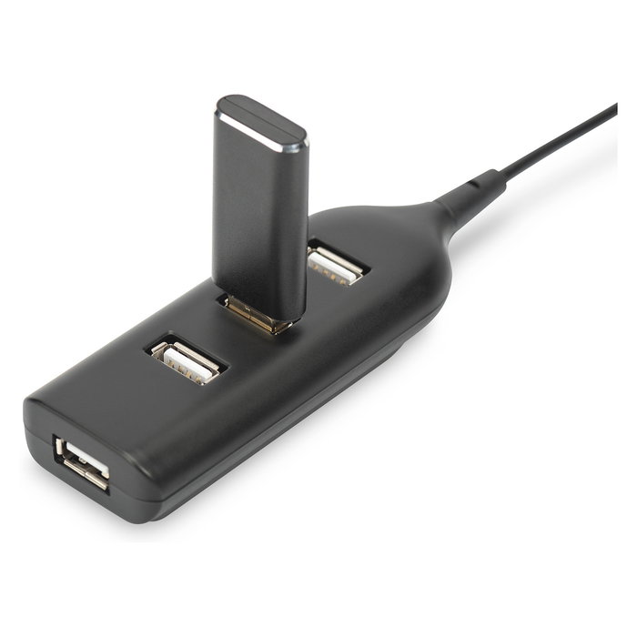 Digitus DN-1301 Hub USB 4 Puertos 2.0 a 4x A2.0 Cable Integrado Negro