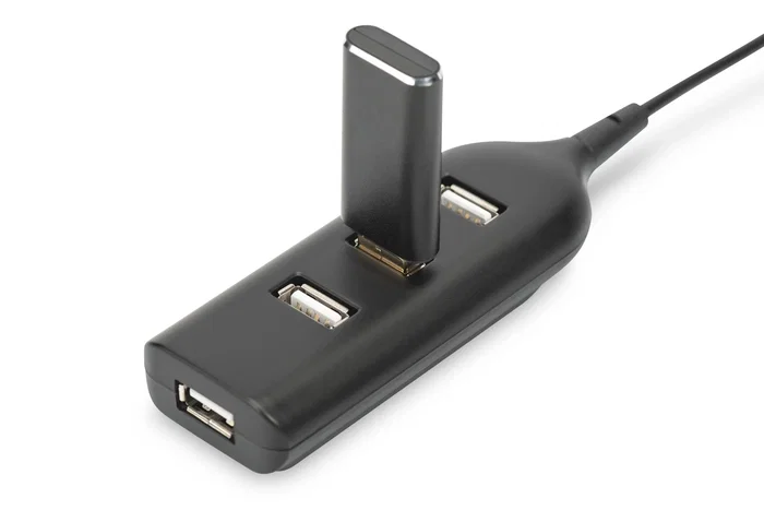 Digitus Hub USB 2.0 AB-50001-1 - Concentrador de 4 Puertos, 480 Mbps, Alimentación por Bus USB, Color Negro