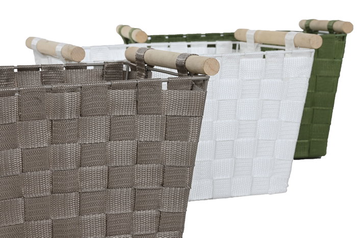 DKD Home Decor Set de 3 Cestos de Almacenaje Brillantes en Polipropileno y Madera