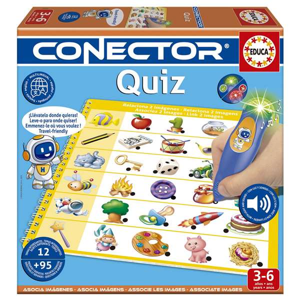 Educa Conector Quiz Juego Educativo con Bolígrafo con Luz y Sonido - 6 Láminas, 12 Temáticas - Idioma: Español, Francés, Inglés, Portugués Educa Conector Quiz Juego Educativo con Bolígrafo con Luz y Sonido - 6 Láminas, 12 Temáticas - Idioma: Español, Francés, Inglés, Portugués
