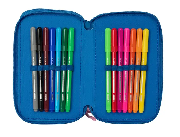 SAFTA Plumier Escolar Stitch Lilo Triple Cremallera, 3 Compartimentos con Cremallera, 37 Piezas, 195x125x55 mm