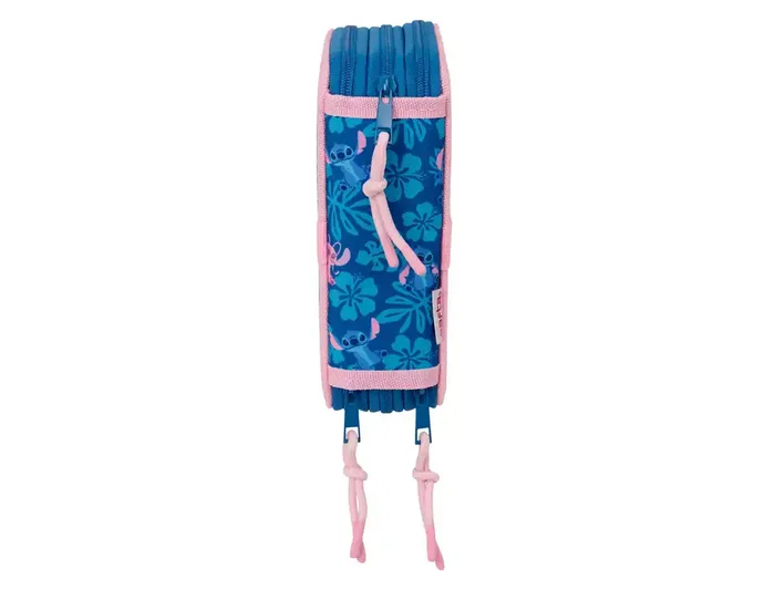 SAFTA Plumier Escolar Stitch Lilo Triple Cremallera, 3 Compartimentos con Cremallera, 37 Piezas, 195x125x55 mm