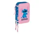 SAFTA Plumier Escolar Stitch Lilo Triple Cremallera, 3 Compartimentos con Cremallera, 37 Piezas, 195x125x55 mm
