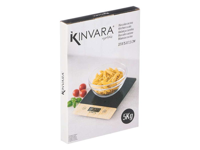 Kinvara Báscula Digital 5kg Cristal y Plástico Negro/Madera 22 x 1.5 x 15 cm (Set de 12) Kinvara Báscula Digital 5kg Cristal y Plástico Negro/Madera 22 x 1.5 x 15 cm (Set de 12)