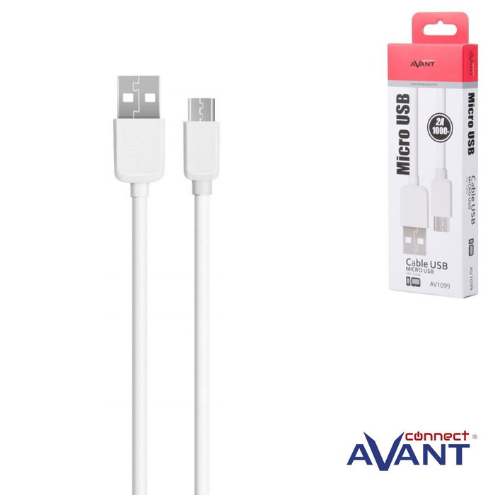 AVANT CONNECT Cable Micro USB a USB de 1 Metro, Carga Rápida 2A, Blanco