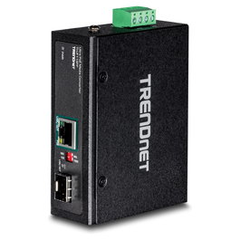 TRENDnet TI-UF11SFP Convertidor de Medios de Red Interno Gigabit 1000Mbit/s Negro con SFP, PoE (60W) y Montaje DIN
