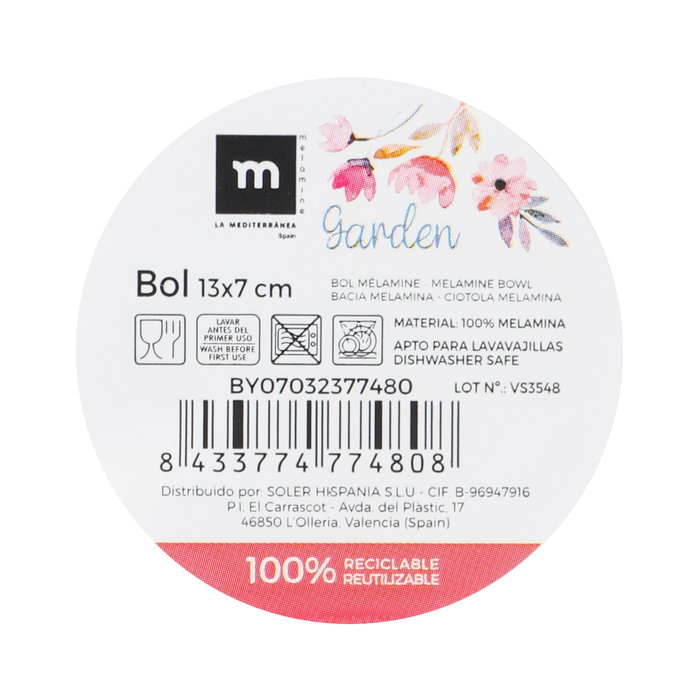 La Mediterranea Bol Melamina Mate Garden 13 x 7 cm (24 Unidades) La Mediterranea Bol Melamina Mate Garden 13 x 7 cm (24 Unidades)