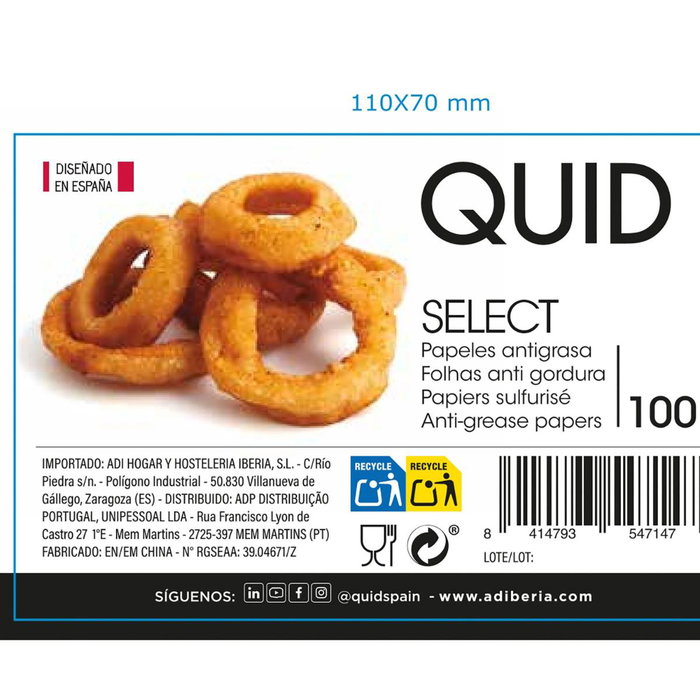 Set 100 Papeles Antigrasa Select Quid 31x31 cm