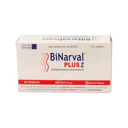 NARVAL PHARMA, S.A. Binarval Plus Z 60 Cápsulas Complemento Alimenticio Fibra Vitamina C Zinc