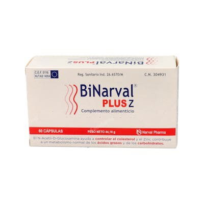 NARVAL PHARMA, S.A. Binarval Plus Z 60 Cápsulas Complemento Alimenticio Fibra Vitamina C Zinc NARVAL PHARMA, S.A. Binarval Plus Z 60 Cápsulas Complemento Alimenticio Fibra Vitamina C Zinc