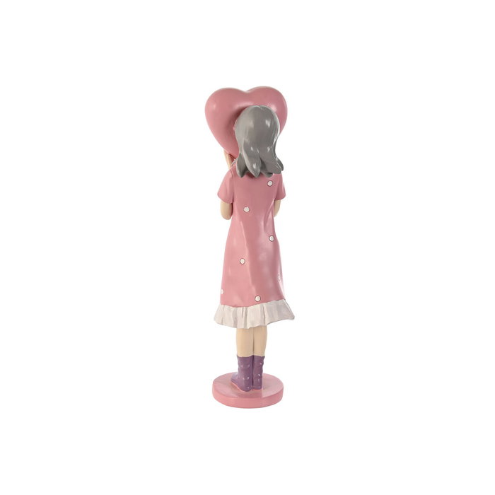 DKD Home Decor Figura Resina Chica Corazón Rosa y Malva