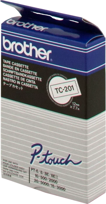 Brother Cinta Rotuladora Laminada TC-201 12mm x 7,7m Negro sobre Blanco Brother Cinta Rotuladora Laminada TC-201 12mm x 7,7m Negro sobre Blanco