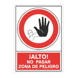 DUVER Señal de prohibición en plástico 490x345 mm ¡ALTO! NO PASAR ZONA DE PELIGRO