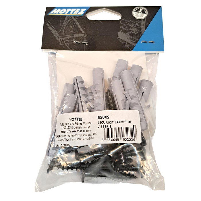 Mottez Kit montaje barras de seguridad con 10 tornillos de acero negros y 10 tacos
