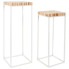 Home Deco Factory Juego de 2 Pedestales Natural Madera y Metal H90cm H75cm