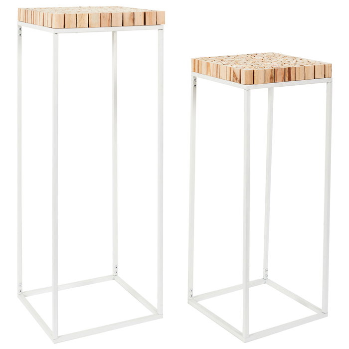 Home Deco Factory Juego de 2 Pedestales Natural Madera y Metal H90cm H75cm Home Deco Factory Juego de 2 Pedestales Natural Madera y Metal H90cm H75cm