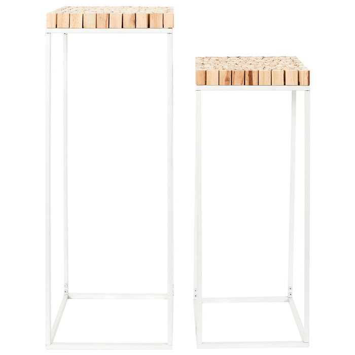 Home Deco Factory Juego de 2 Pedestales Natural Madera y Metal H90cm H75cm Home Deco Factory Juego de 2 Pedestales Natural Madera y Metal H90cm H75cm