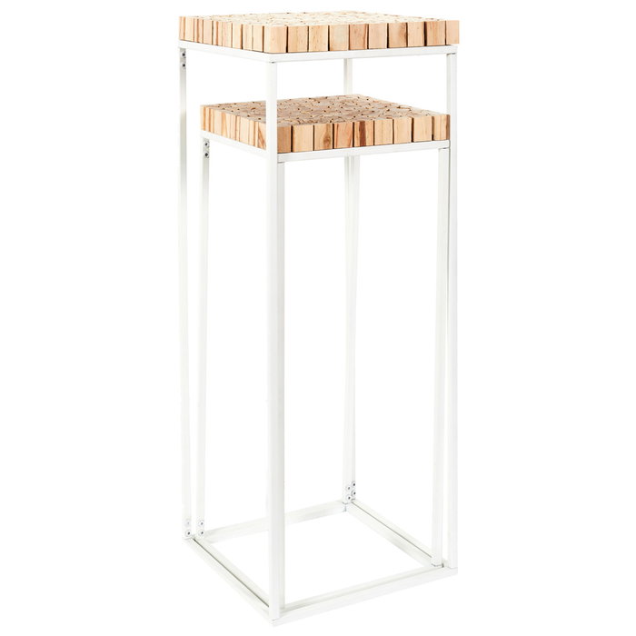 Home Deco Factory Juego de 2 Pedestales Natural Madera y Metal H90cm H75cm Home Deco Factory Juego de 2 Pedestales Natural Madera y Metal H90cm H75cm
