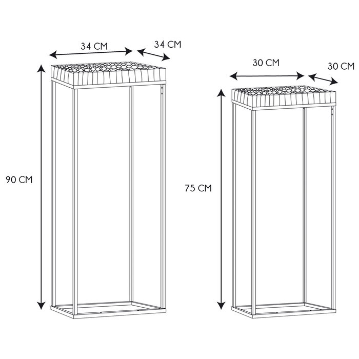 Home Deco Factory Juego de 2 Pedestales Natural Madera y Metal H90cm H75cm Home Deco Factory Juego de 2 Pedestales Natural Madera y Metal H90cm H75cm