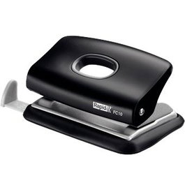 Rapid Taladro de Papel Modelo Fc10 10H, Mini Perforadora de Metal con Palanca y Base de ABS Reforzado, Portátil para 10 Hojas (80 g/m²), Negro