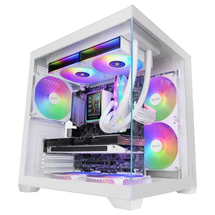Mars Gaming MC-VIEW3W Caja PC Micro-ATX, Cristal Templado Panorámico, ARGB, USB-C, Compatible GPU hasta 330mm, Color Blanco
