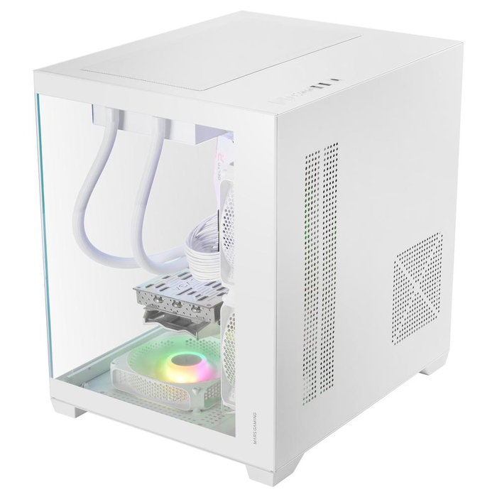 Mars Gaming MC-VIEW3W Caja PC Micro-ATX, Cristal Templado Panorámico, ARGB, USB-C, Compatible GPU hasta 330mm, Color Blanco
