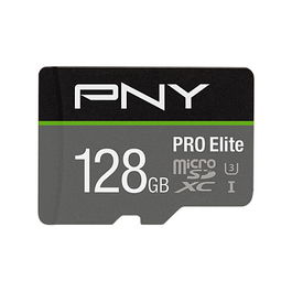 PNY PRO Elite MicroSDXC 128GB Tarjeta de Memoria, UHS-I, Clase 10, U3, Hasta 100MB/s de Lectura, con Adaptador SD