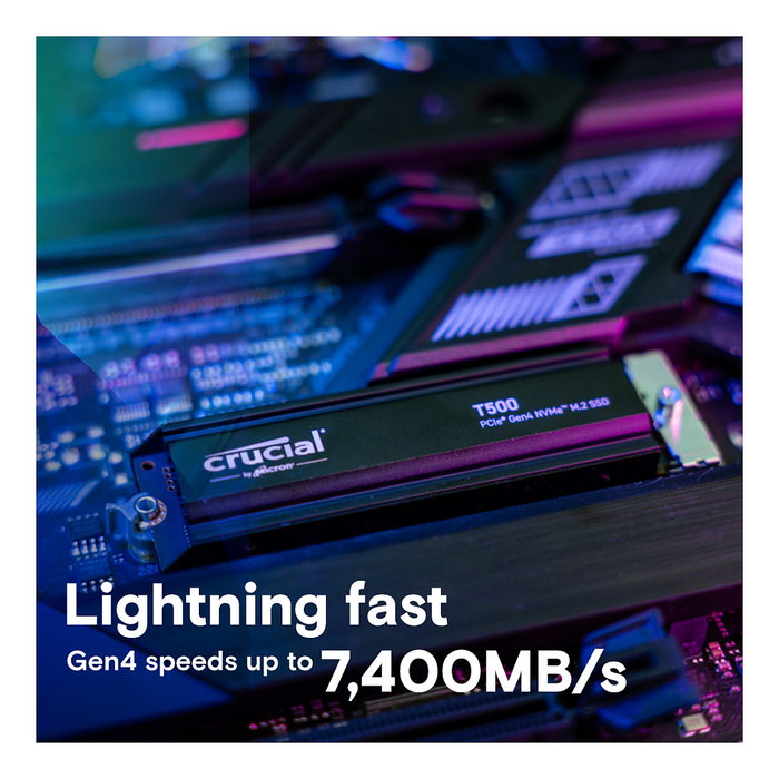 Crucial T500 M.2 PCIe 4.0 NVMe SSD 4 TB con disipador de calor Crucial T500 M.2 PCIe 4.0 NVMe SSD 4 TB con disipador de calor