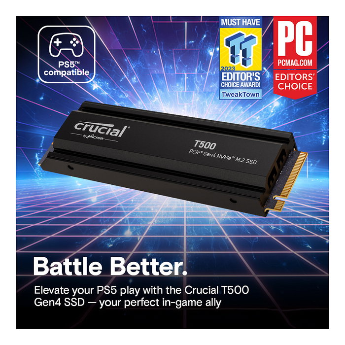 Crucial T500 M.2 PCIe 4.0 NVMe SSD 4 TB con disipador de calor Crucial T500 M.2 PCIe 4.0 NVMe SSD 4 TB con disipador de calor