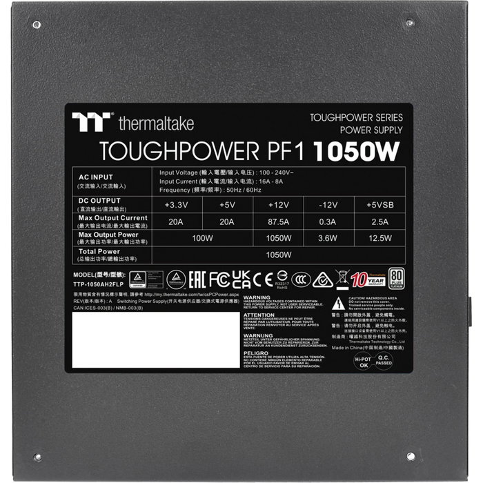 Thermaltake Toughpower PF1 1050W 80+ Platinum Modular Thermaltake Toughpower PF1 1050W 80+ Platinum Modular